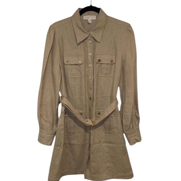 Michael Kors Hemp Utility Mini Dress in Khaki - Picture 5 of 8